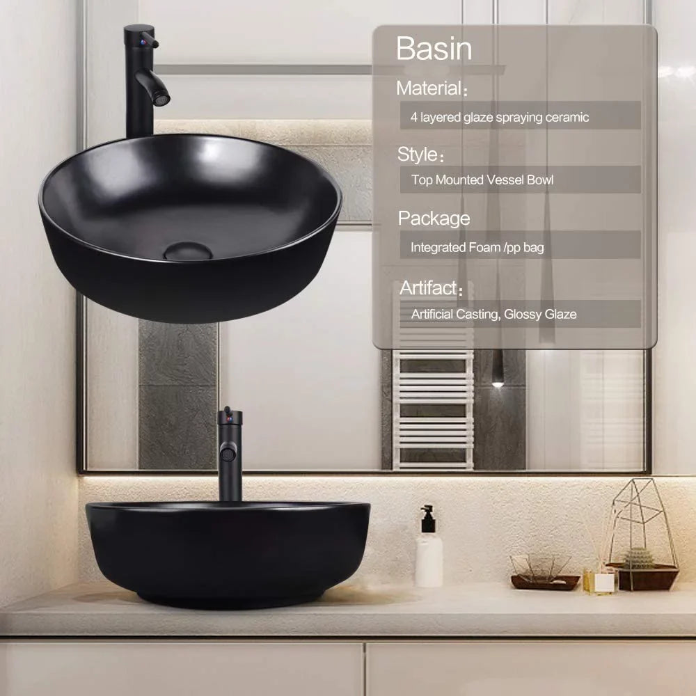 PULUOMIS Ceramic and Vessel Chrome Set with Drain Pop-up Faucet liquid Sink Artistic Cabinet Lavatory Porcelain Pipe Basin Washing Sink Bowl Countertop