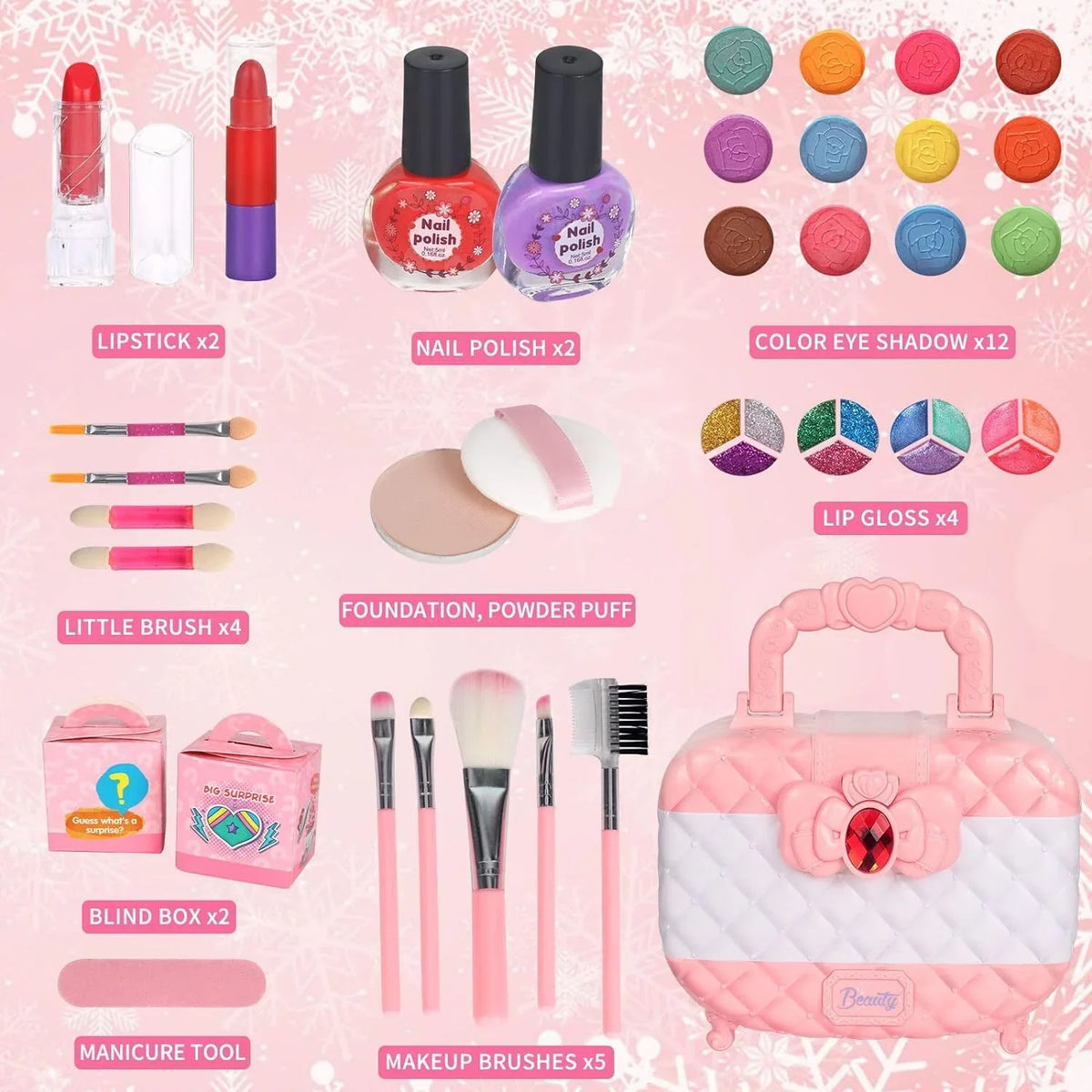 Pink Cosmetic for Set Toddler Real Girls, 24Pcs Safe Kids Birthday 3-12 & Frozen Girls Christmas Makeup Makeup Kids Kit for Non-Toxic Makeup Makeup Set, Gift, Toys Year Washable Olds