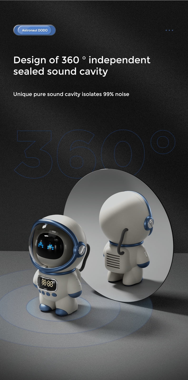 Light Bluetooth and Astronaut-Shaped TF Smart FM Sleep Night Clock, Support Alarm, Radio, Card with Speaker