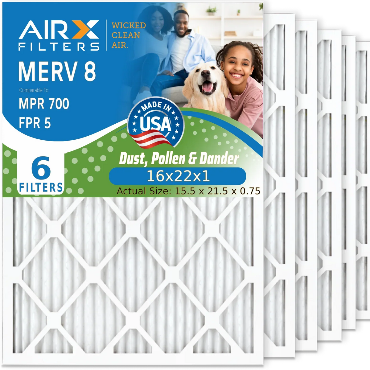 Air AIR. Pleated Furnace Comparable Filter & CLEAN Pack MERV 6 Premium AIRX MPR Filters USA to FILTERS AC WICKED Conditioner 5 8 Filter HVAC 16x22x1 by Electrostatic 16x22x1 Made Air 700 FPR