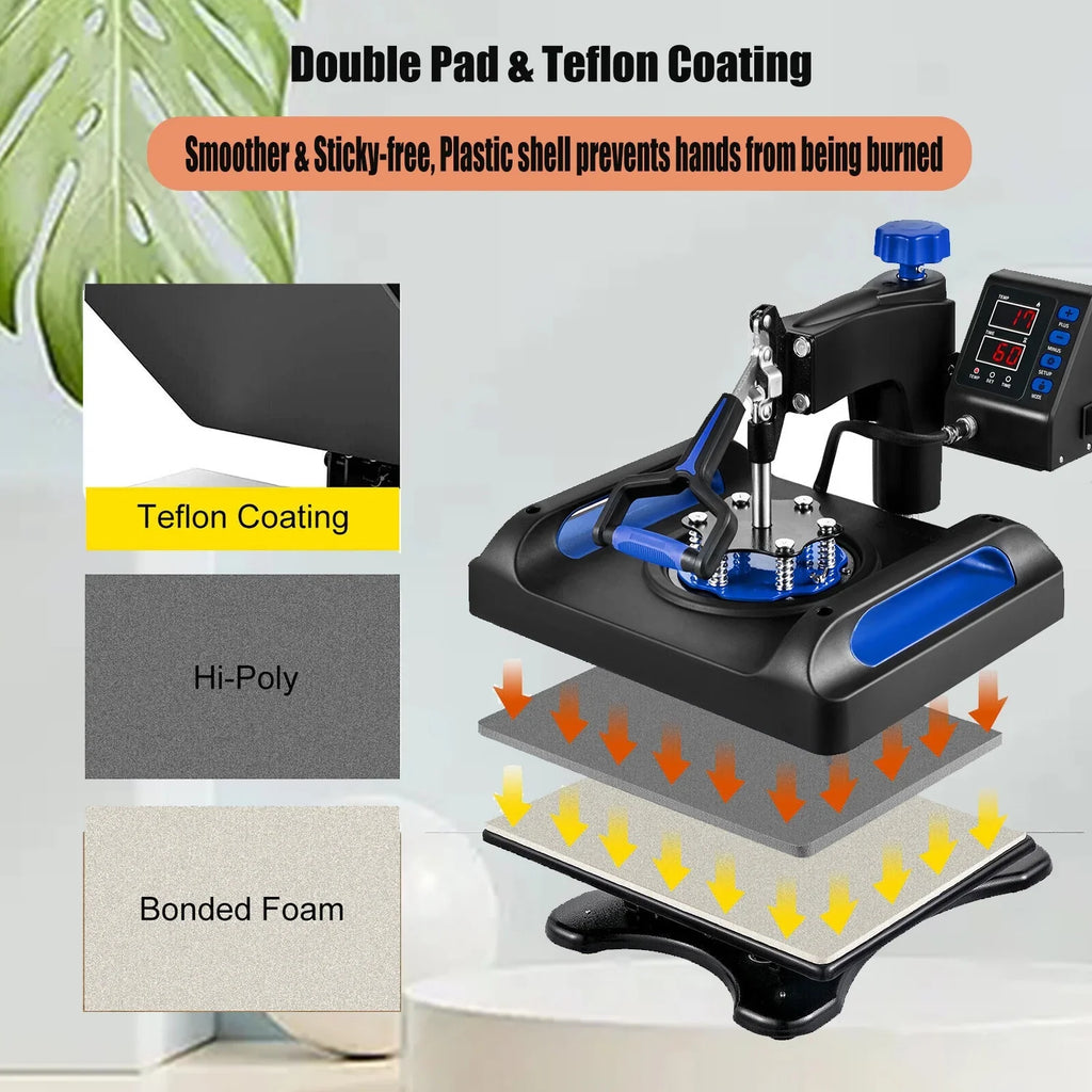 Printer T-Shirts, 1, Away 8 Printing, Sublimation Swing Inches 360 Printer, Pillow, 15 x in Bag, LCD Transfer Transfer Machine Canvas Press Precise Banner for Vinyl Control 15 Digital Blue Heat