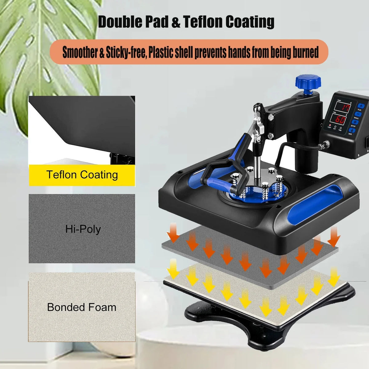 Printer T-Shirts, 1, Away 8 Printing, Sublimation Swing Inches 360 Printer, Pillow, 15 x in Bag, LCD Transfer Transfer Machine Canvas Press Precise Banner for Vinyl Control 15 Digital Blue Heat