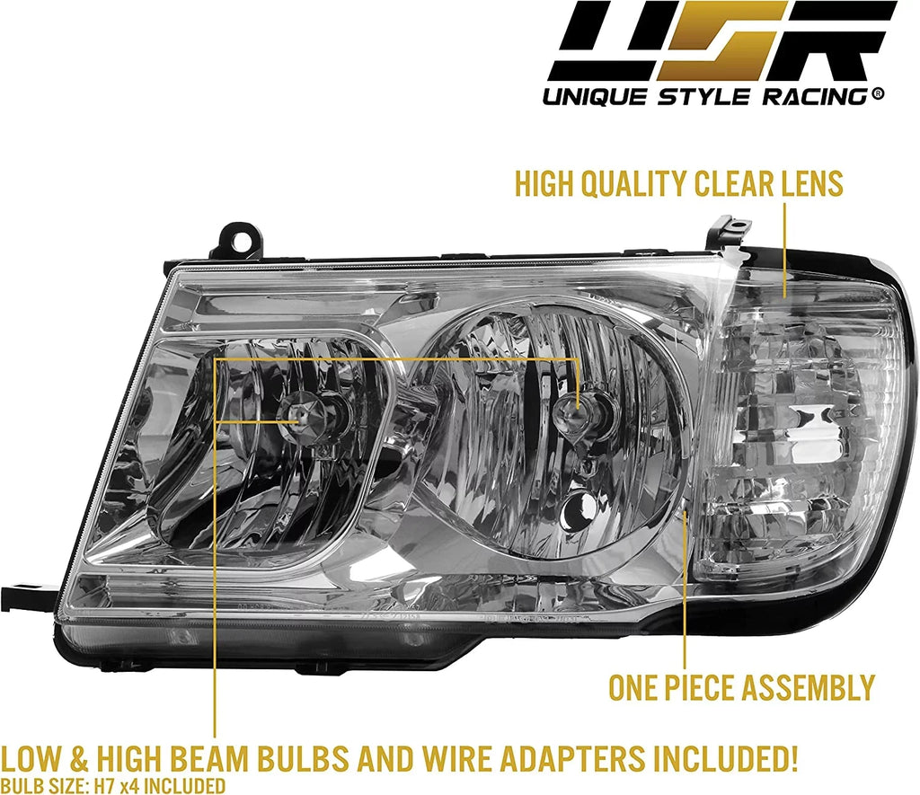 100 Headlights + Compatible with Set FJ100 design (Euro Design) DEPO FJ - (Left Land 1998-2005 Piece Right) Toyota Corner Clear Cruiser with ONE USR Headlamps