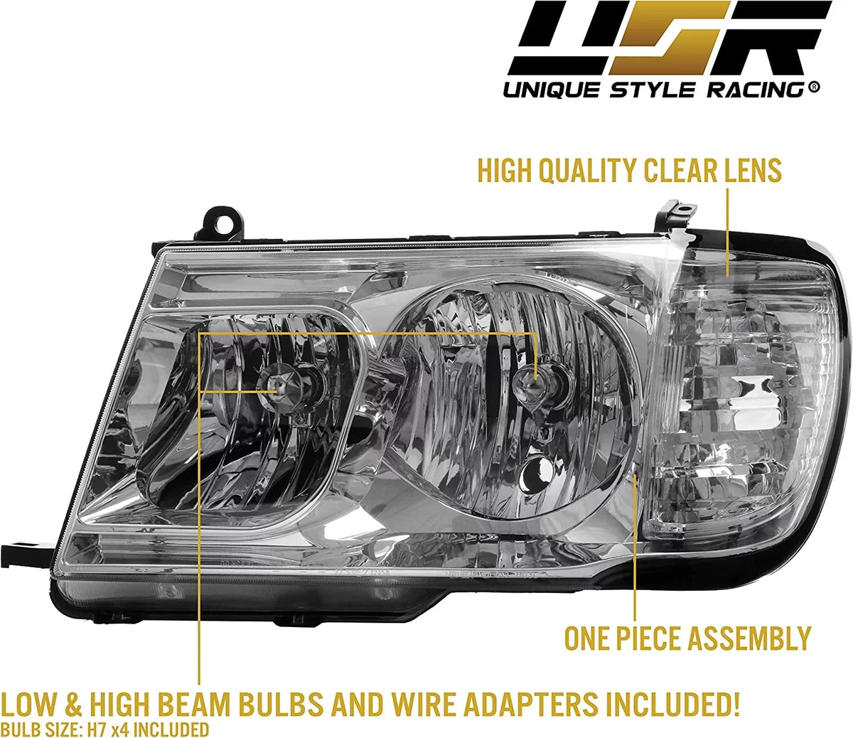 100 Headlights + Compatible with Set FJ100 design (Euro Design) DEPO FJ - (Left Land 1998-2005 Piece Right) Toyota Corner Clear Cruiser with ONE USR Headlamps
