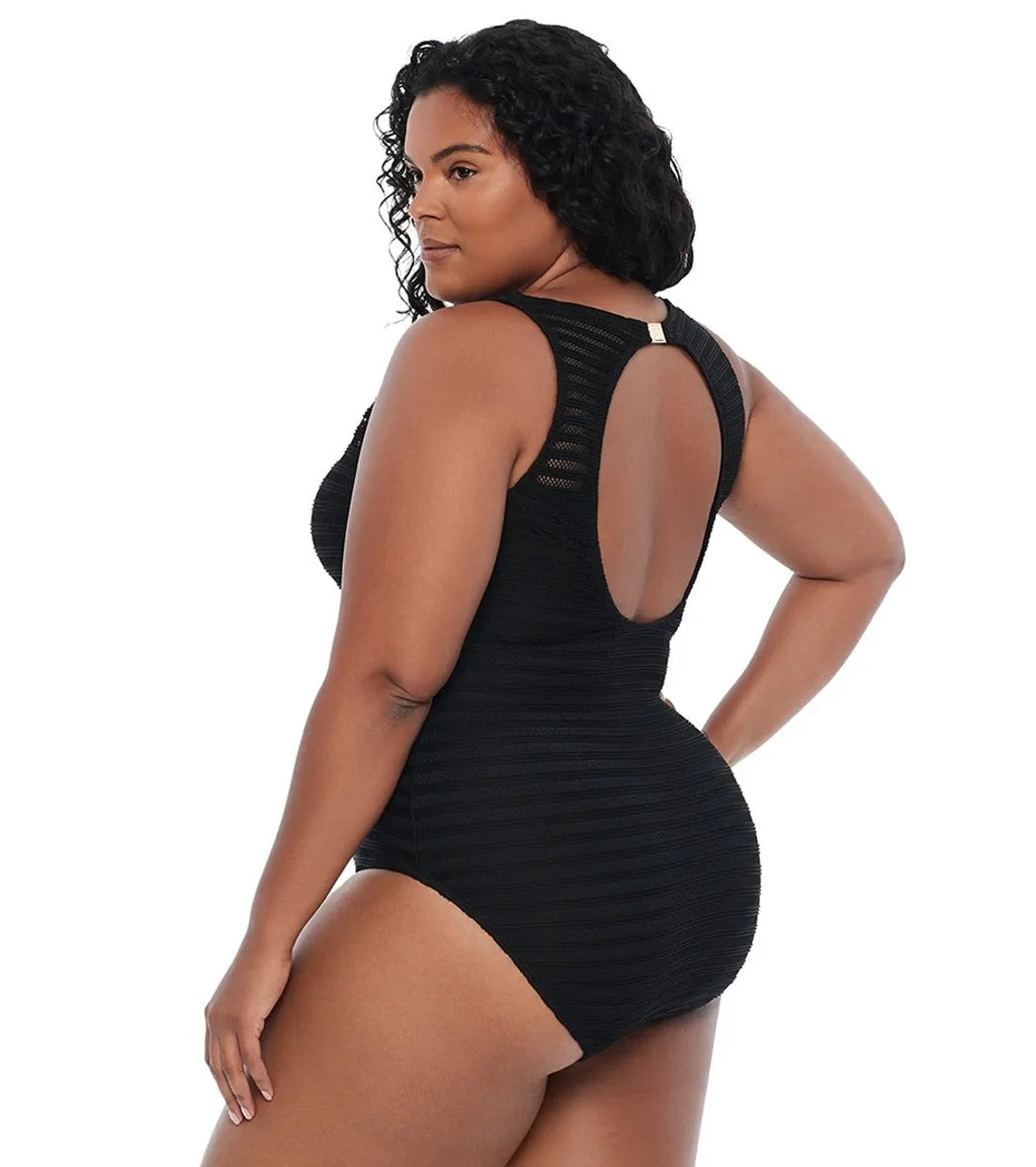 20W Piece Ottoman Lauren Boatneck Ralph Swimsuit, BLACK dimension One US Plus