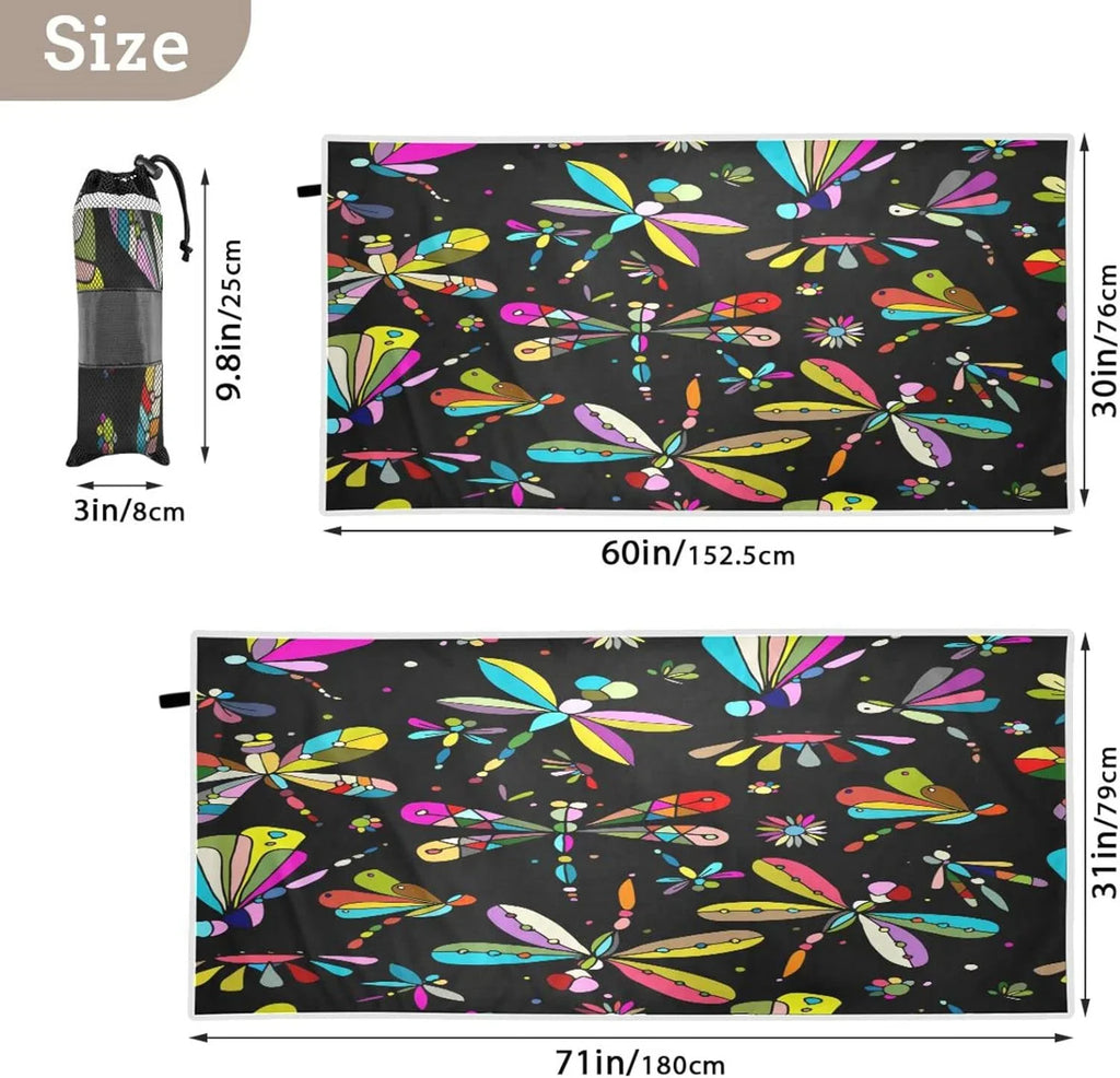 '- Beach Dragonfly Holiday（386） for Towel Dry Swimming Lightweight Bestwell Camping Absorbent Travel - Oversized Quick Towel Towels Compact Super