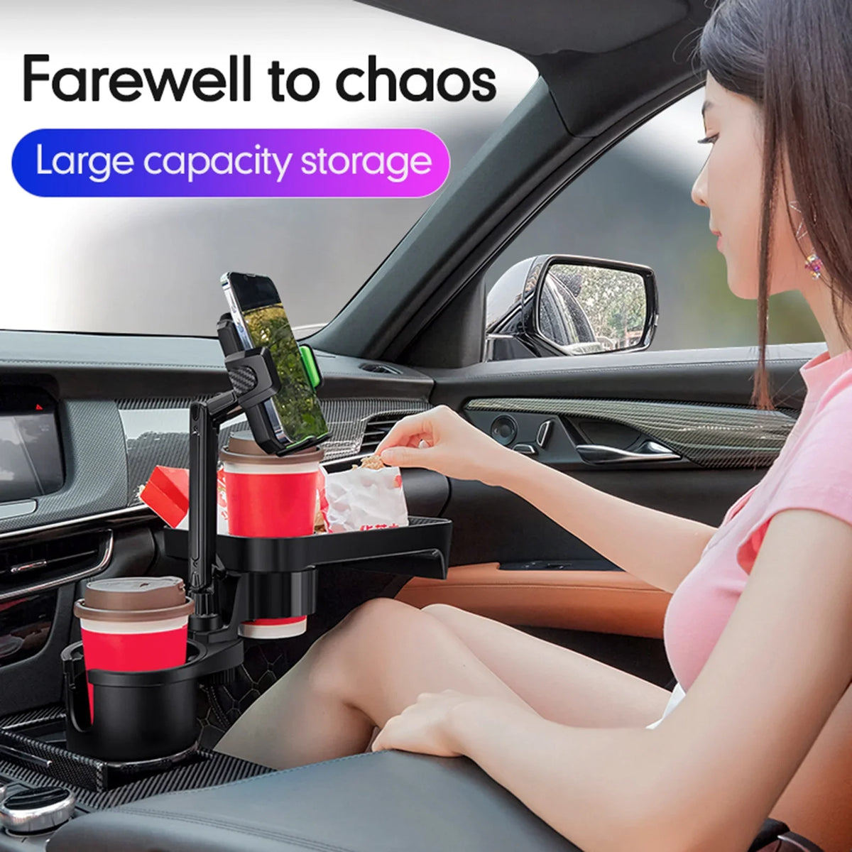 Auto Car Expander Mobile Holder, Back Car Convenient dimension for Travel OWSOO Cup Base, S, Front Organizer, 360° Adjustable Rotation with Multifunctional Phone Seat Holder, Tray,