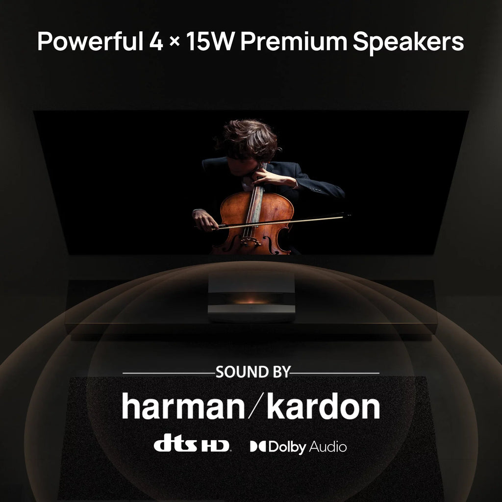 Harman Speakers, Throw Android Short Ultra 4K TV Laser AURA OS XGIMI with Projector Kardon