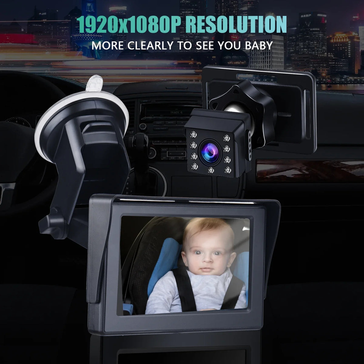 Car 1080P Crystal Seat Adjustable Mirror Inch Cameras Length View Long Cable Angle Clear 4.3 Wide Monitored Car Mirror Car Mirrors with Safety 5M