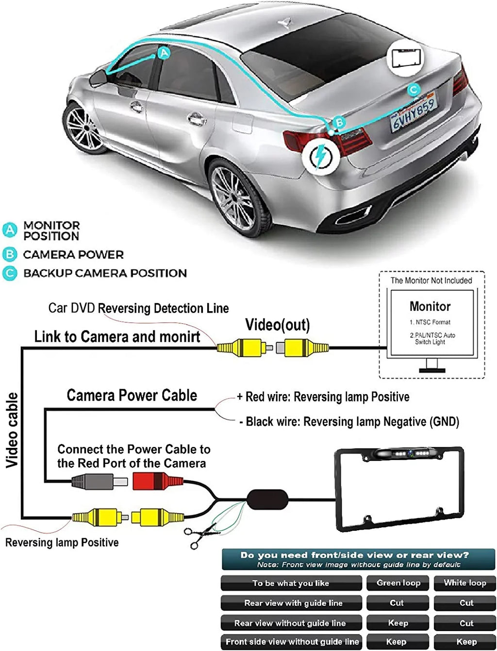 KWV120BT Frame Camera Rearview Black JVC License for Plate Backup KW-V120BT