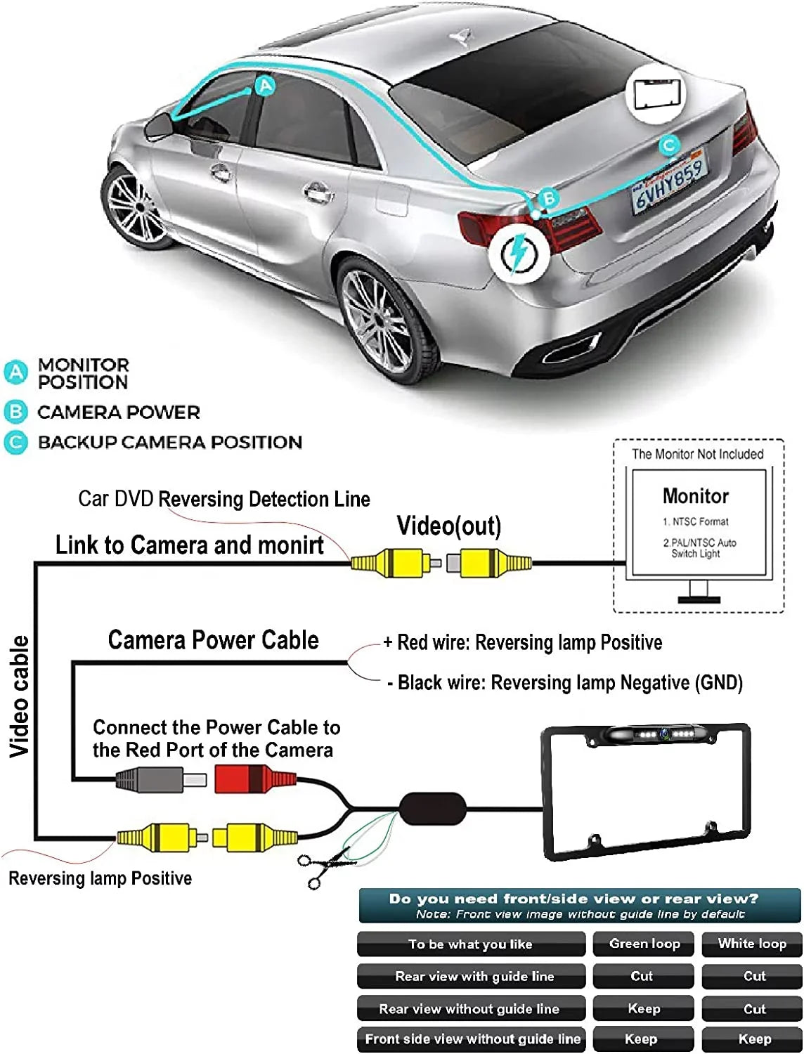 KWV120BT Frame Camera Rearview Black JVC License for Plate Backup KW-V120BT