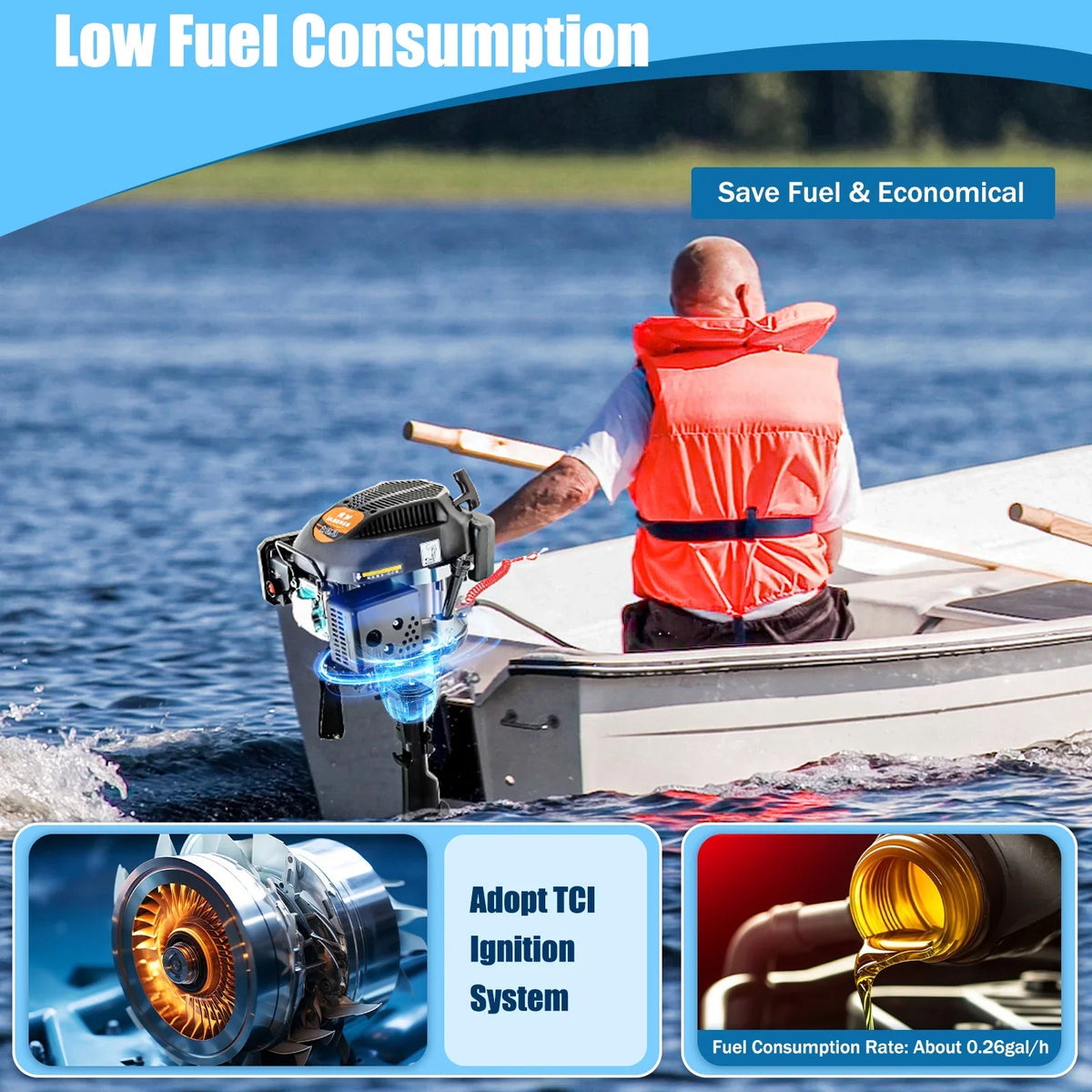 System Cooling Engine Engine 1:1.5 with Motor Air Shaft Fichiouy CDI Boat 6 liquid Stroke Tiller Outboard 2500rpm Cooling Air 4 HP