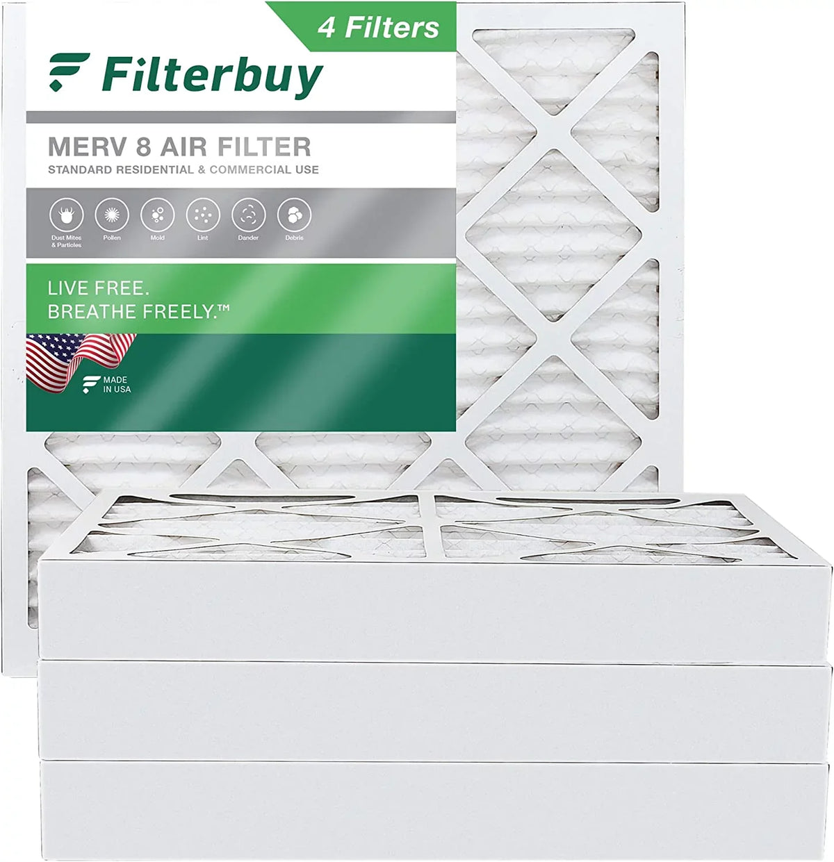 AC (4-Pack) Furnace Filters 8 Filterbuy Pleated HVAC MERV 25x25x4 Air