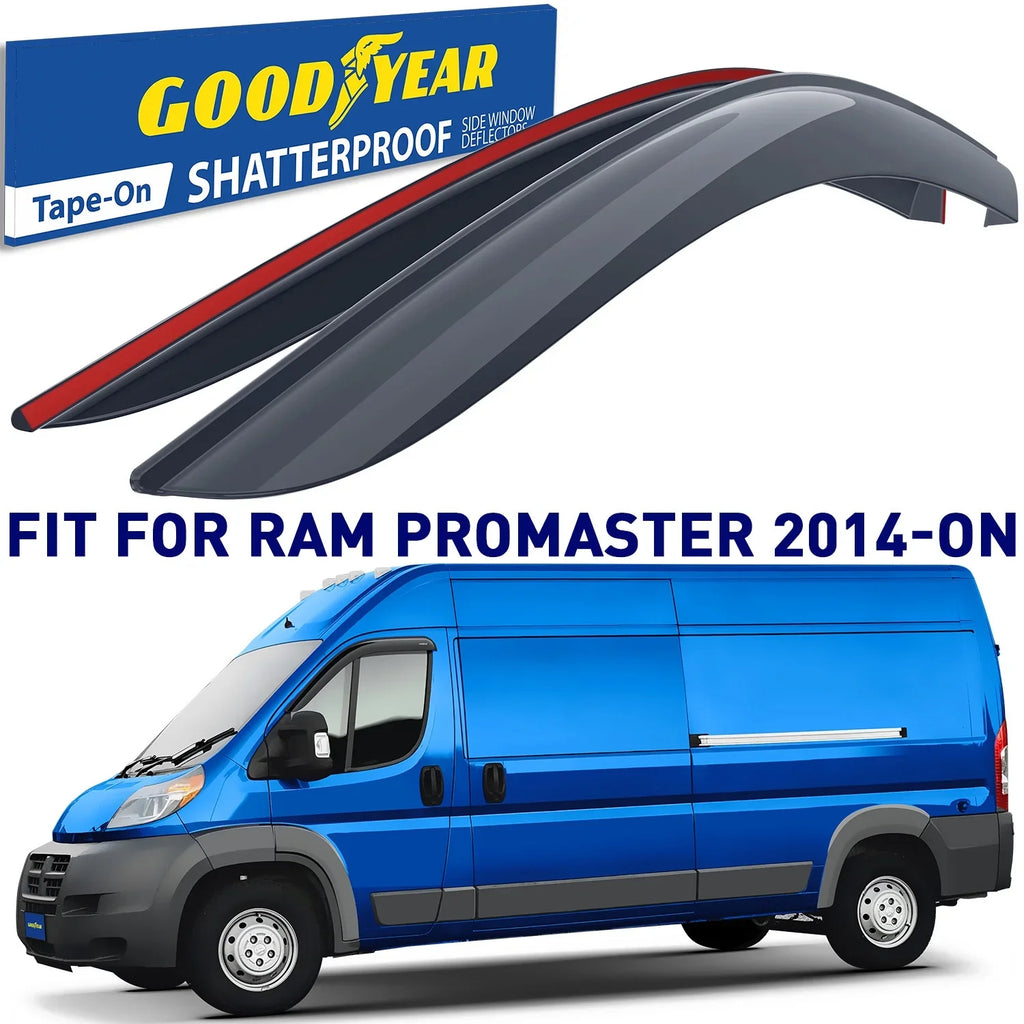 2014-2024, Car pcs Rain Vent Tape-on Goodyear GY008711 Visors, Deflector, Window Window Vent 2 Accessories, - ProMaster Ram for Deflectors Visor, Shatterproof Guards,