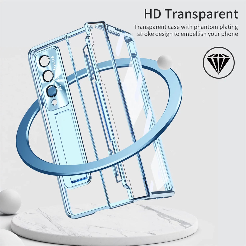 Plating Crystal for Galaxy 5G, Protection Galaxy TECH Shockproof Hard Blue Luxury CIRCLE Transparent 3 PC Case Z Cover Z 3 Ultra-Thin Clear Anti-Scratch Fold Case, Fold Kickstand Perfect