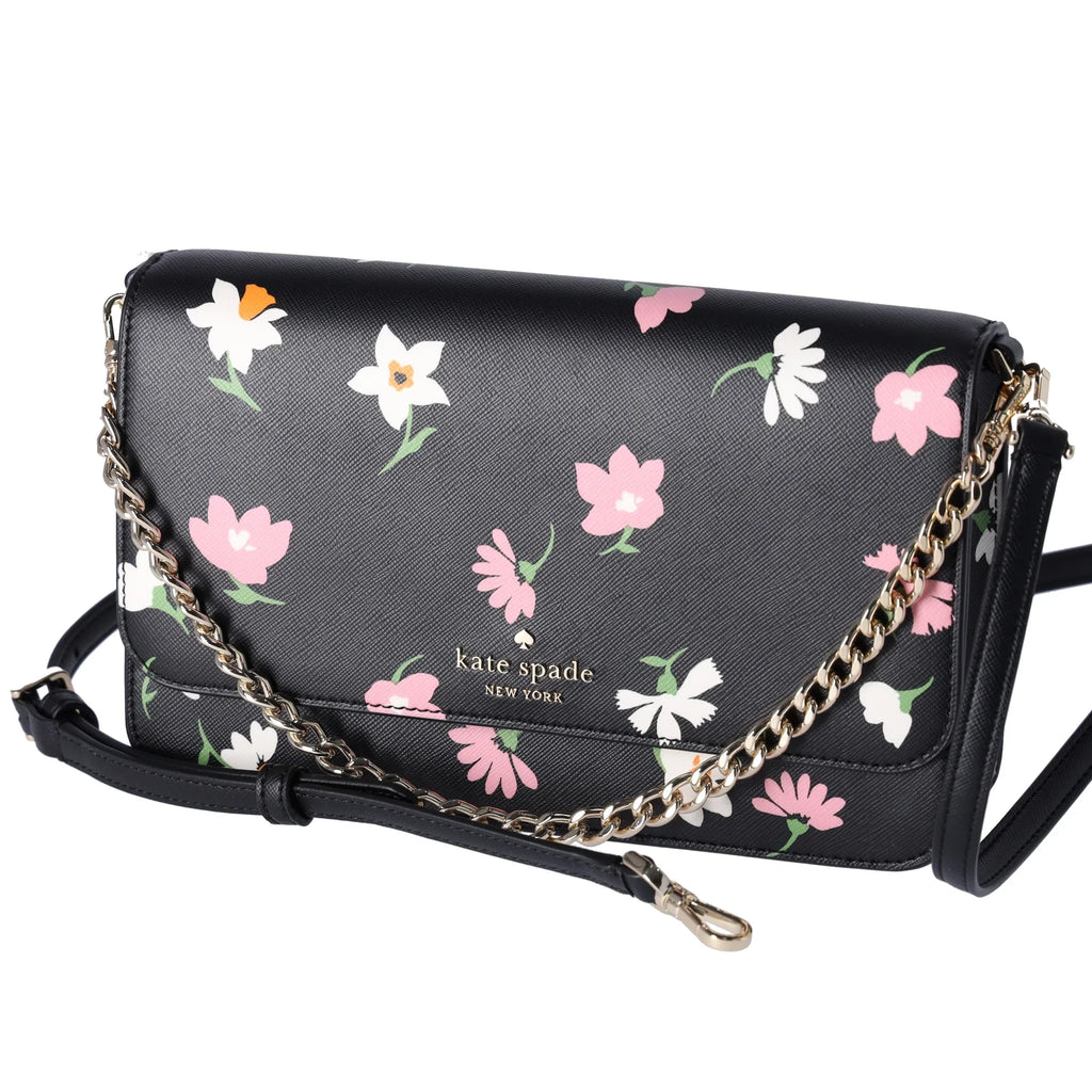 Black Spade Floral Convertible Flap KF441 Waltz Crossbody Kate Madison