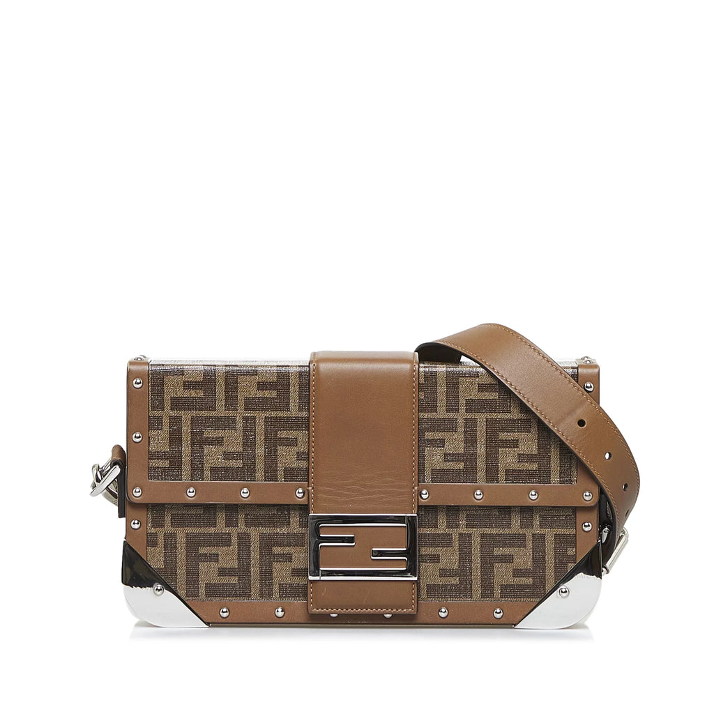Fendi (Good) Coated Authenticated Zucca Bag Fabric Brown Pre-Owned Canvas Crossbody Unisex Baguette Trunk