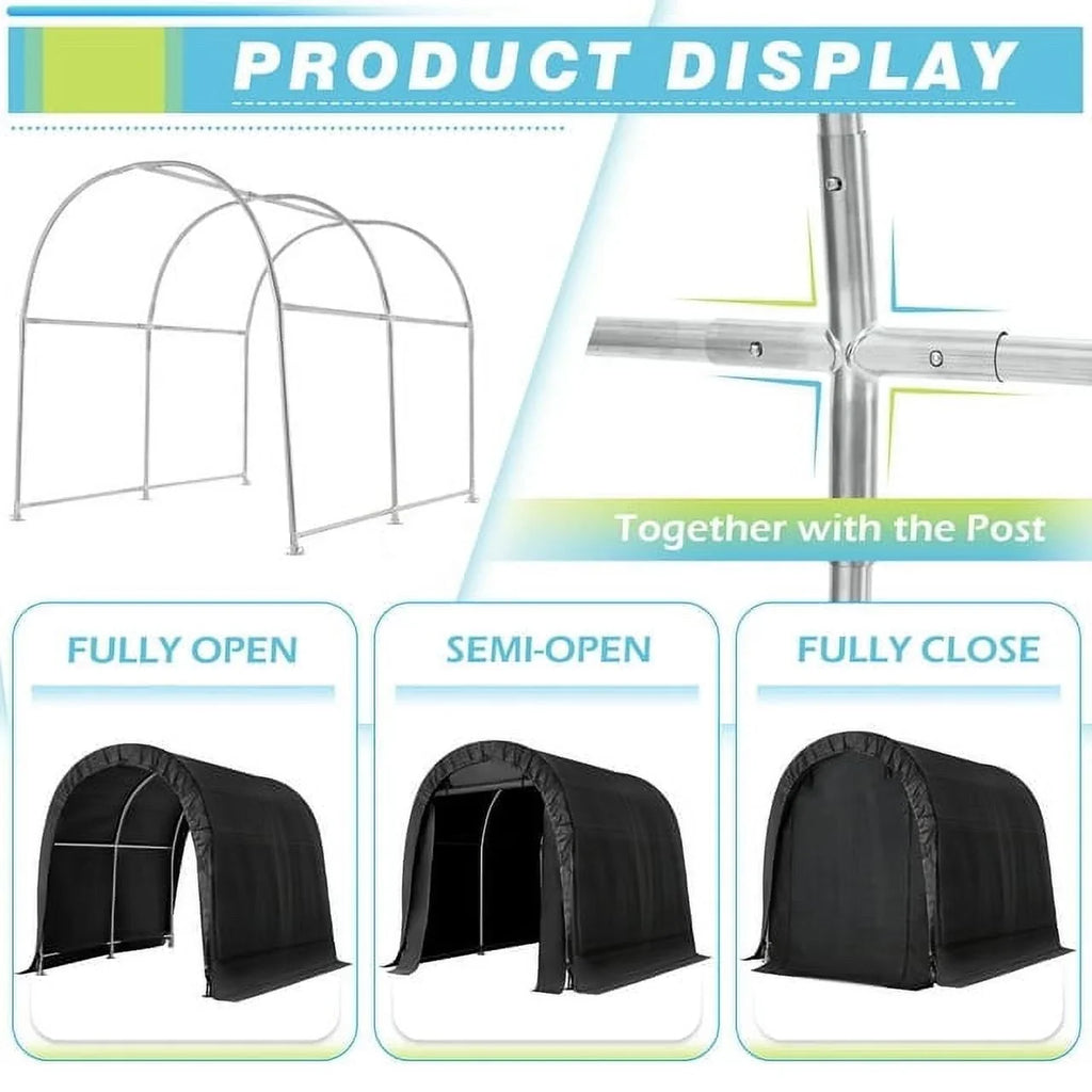 Duty Carport, 8 7 Heavy Garden, exterior FT for Storage x Portable Black Garage Hommow Tool Tent, FT Patio, Shed,