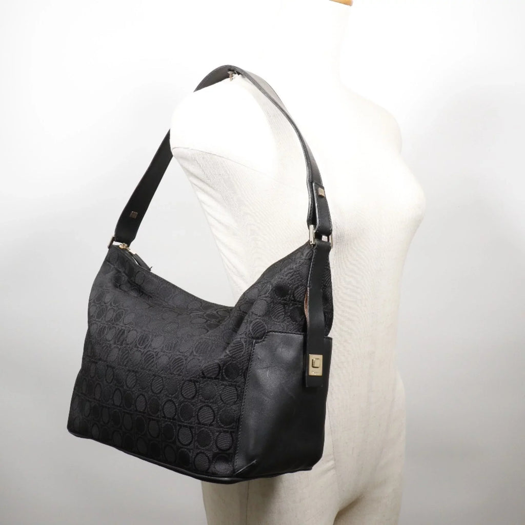 x Gancini Ferragamo Black 2779 Pre-Owned Leather Canvas (Fair) Bag Salvatore One Ladies AB-21 Shoulder