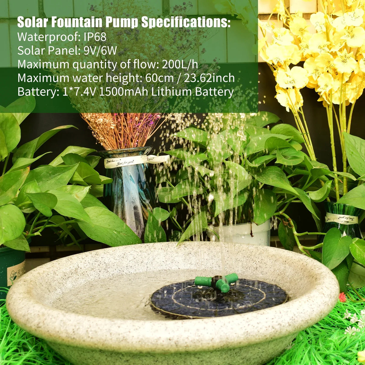 Pump 6w Inch With Nozzle Nozzle Solar Inch liquid Off Battery Led Off Battery Pump Rotatable Qisuo 9 9 9 With Auto-shut Off Auto-shut Yaliya liquid fountain,Led Solar Bath Auto-shut With Solar