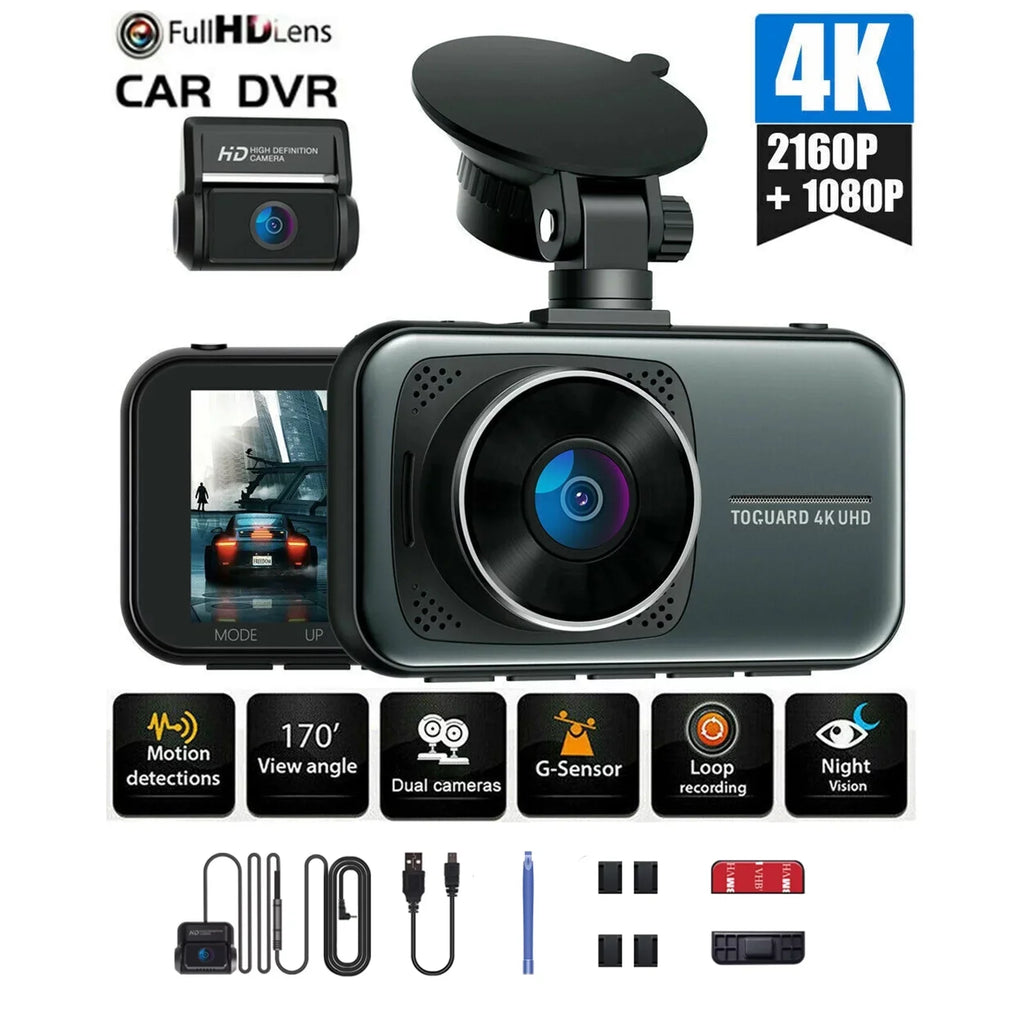 with Dash Car Parking Rear Camera 3" Front 4K+1080P 256GB and Cars, for Support Dual Cam Cam Monitor, Dash Dash