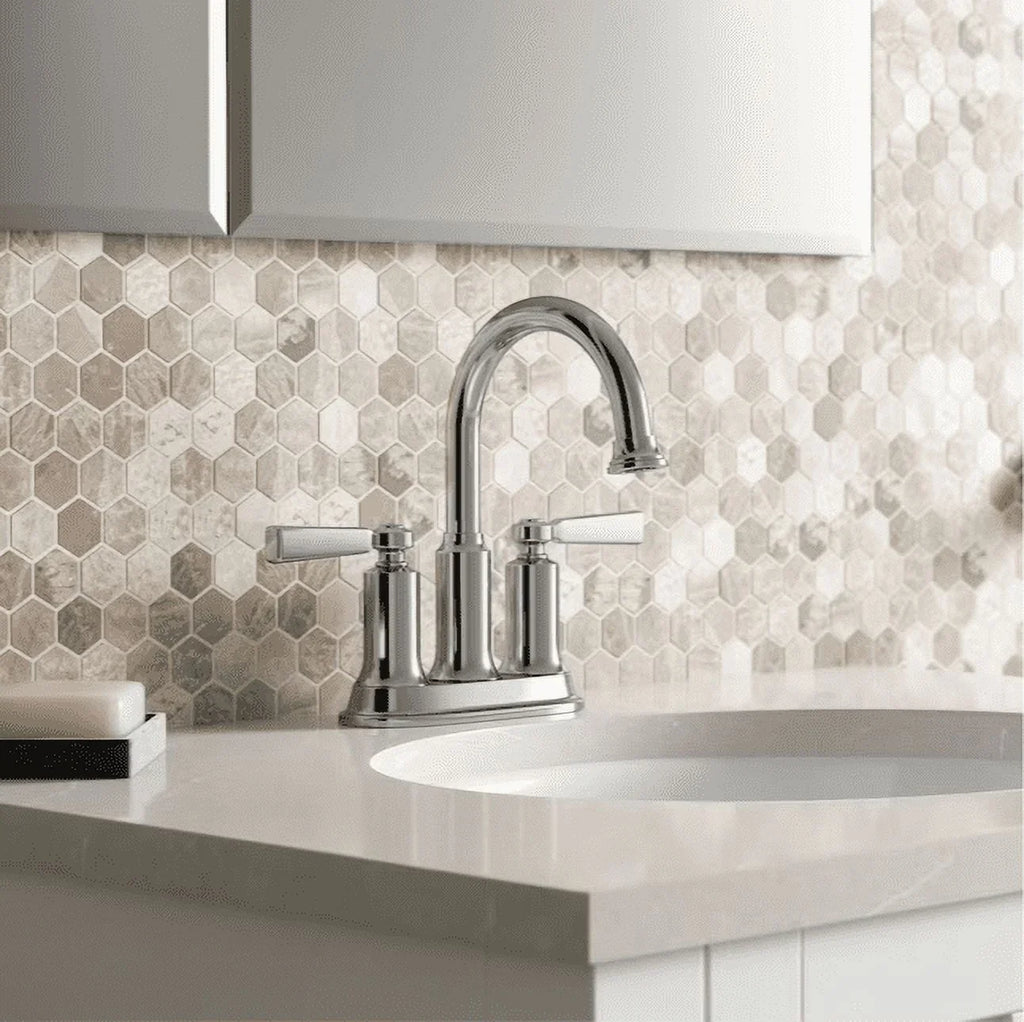Faucet, Bathroom Polished Sink Kohler Chrome Center-Set 1.2GPM Aderlee
