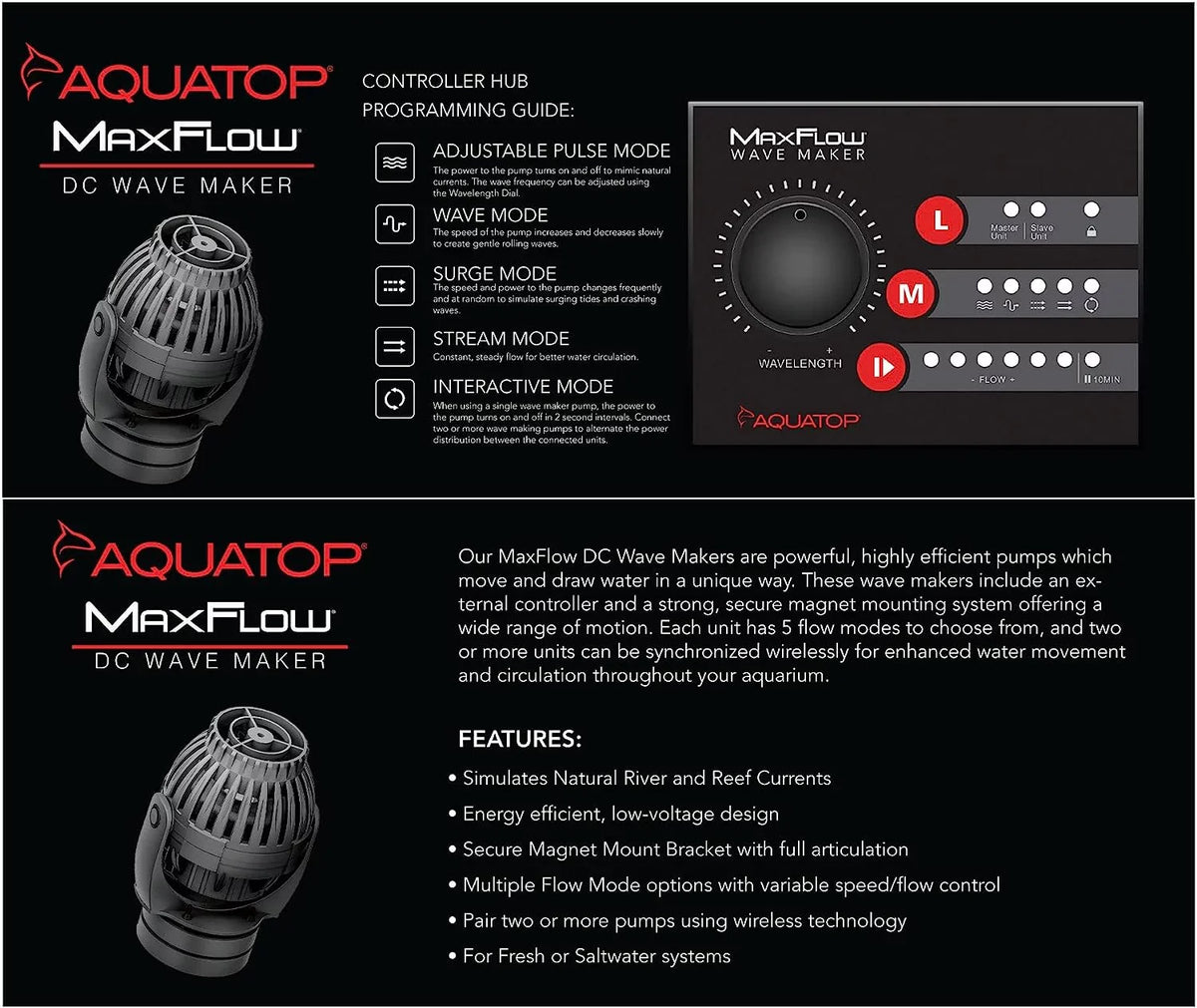 liquid Or Connect DC Aquarium Pump – Wavemaker More Pump, 55-125 Maxflow Tanks, GPH Fits Controller, 2 For Gallon & 2,113 Salt Aquariums, Safe MWV-2000 Units, Wirelessly With