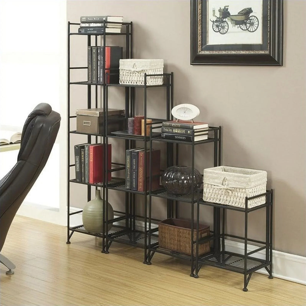 Pemberly Black Row Folding Shelf in Transitional Tier Unit 4 Metal