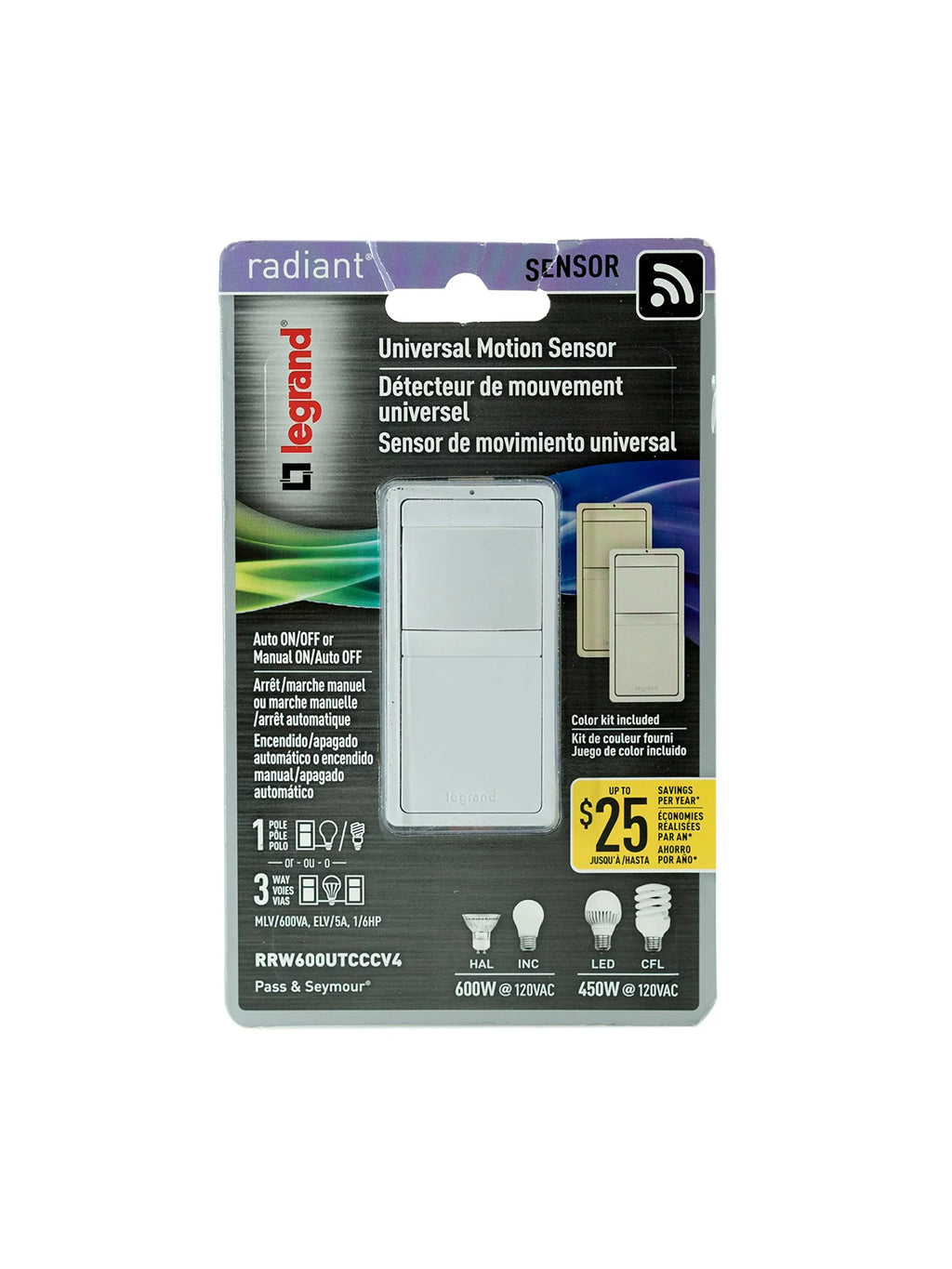 Light Switch White amps Legrand Radiant Almond, pk Sensor Motion Ivory, 15 1