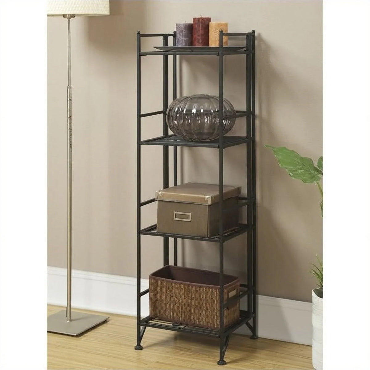 Pemberly Black Row Folding Shelf in Transitional Tier Unit 4 Metal