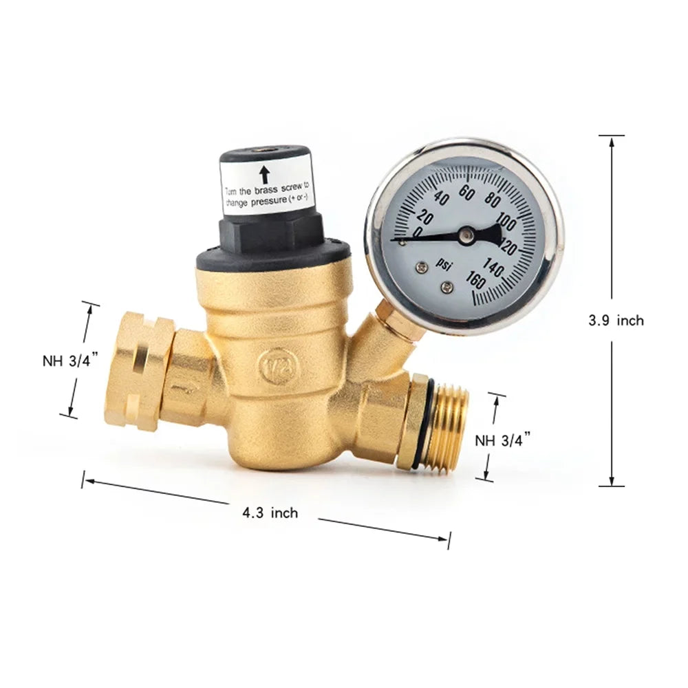 Inlet and liquid and Brass, Travel - with Trailers 0-160PSI Regulator for Gauge Filter, Valve Ideal RV Screened Adjustable Pressure Lead-Free