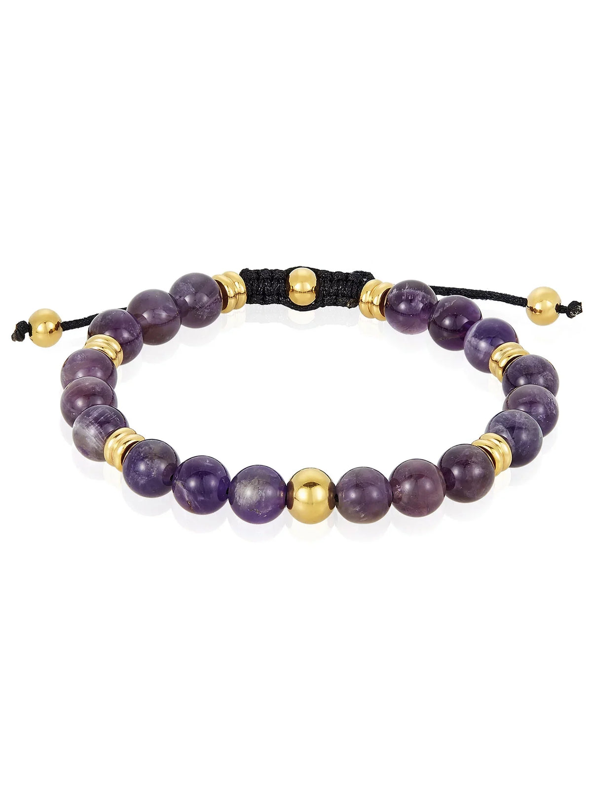 (8mm) Plated Coastal Jewelry Adjustable Gold and Stainless Steel Amethyst Men's Bracelet Stone Beaded