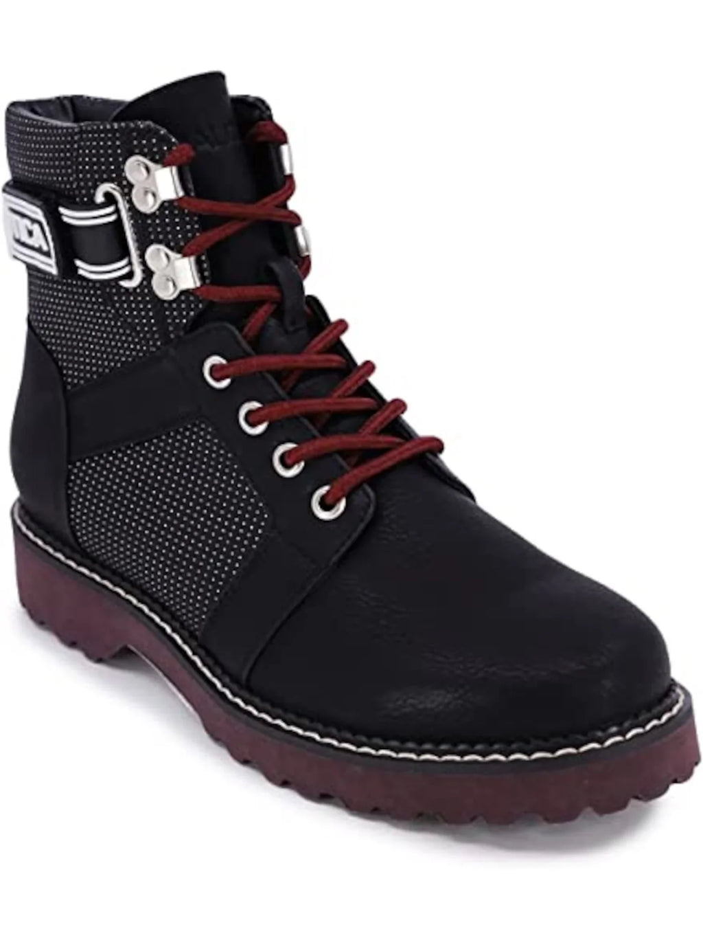 8 Hiking Lace-Up Womens Toe M Round Romilly NAUTICA Boots Strap Mixed Media Black Logo