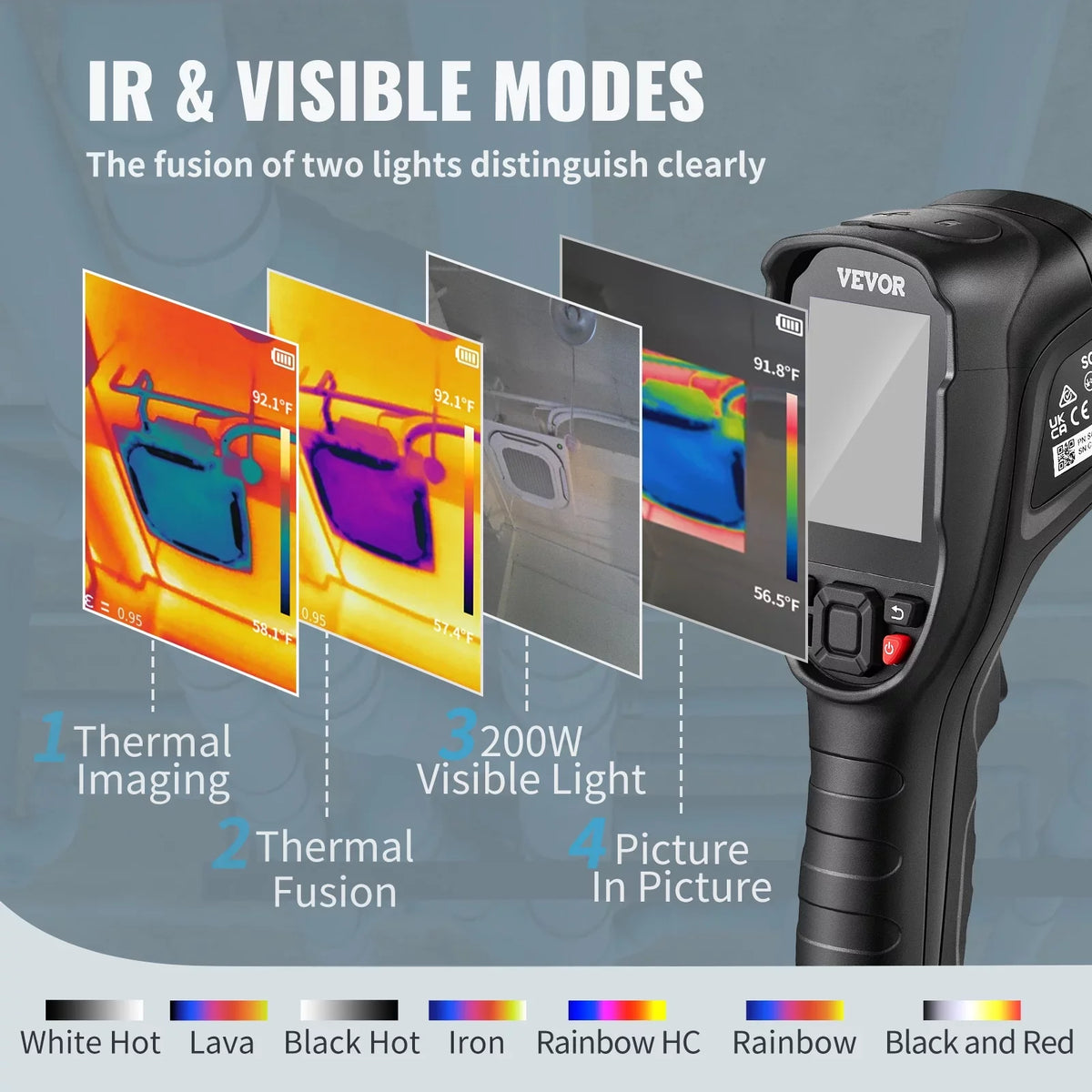 Imaging Range, Refresh 2MP Built-in 240x180 with Temperature 64G VEVOR Infrared Visual SD Resolution -4℉~1022℉ Camera, with Battery Card Rechargeable Thermal IR Camera, 20Hz Rate and Li-ion Camera