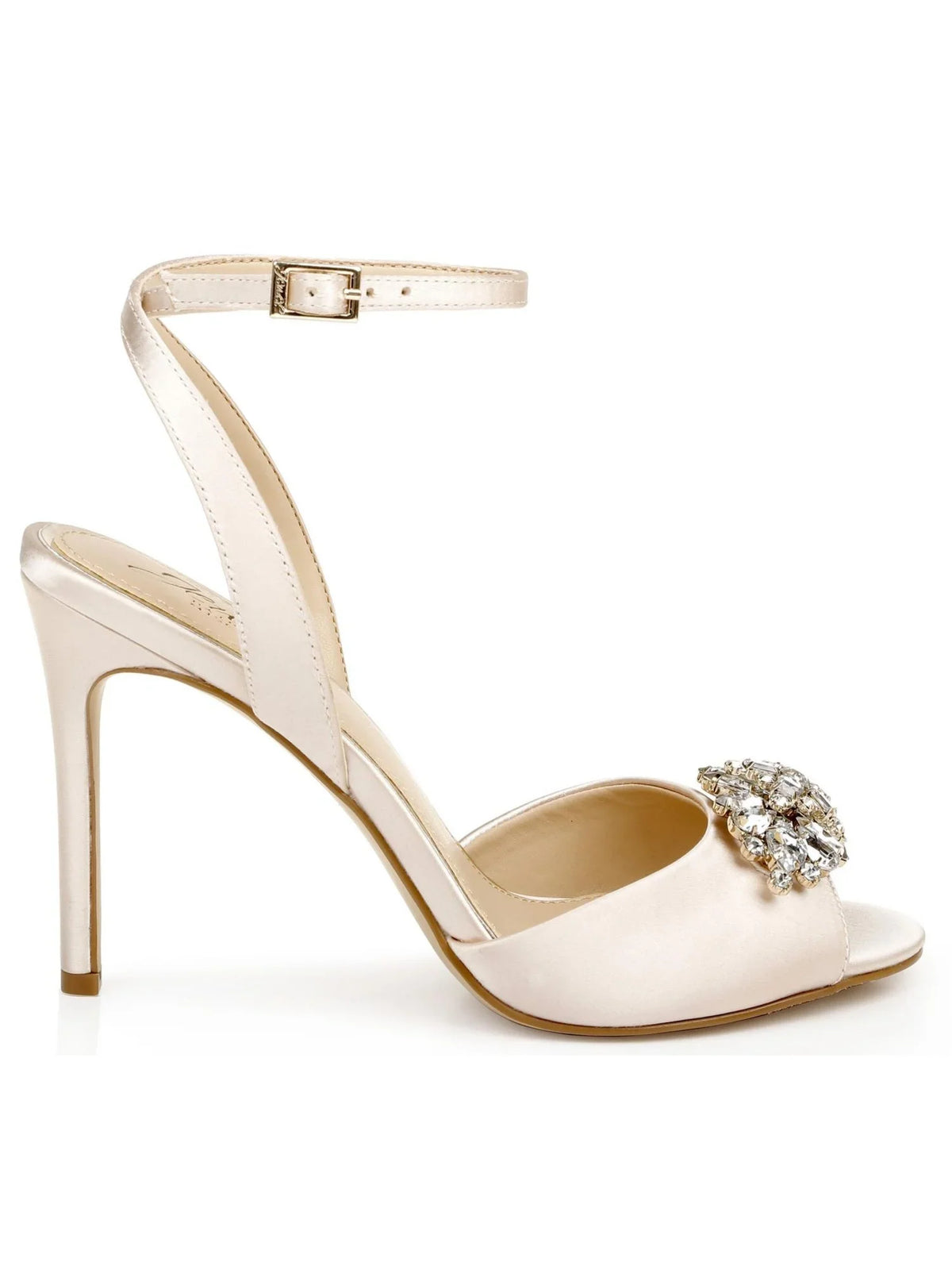 Padded Stiletto Heeled Beige Toe Ankle Jessa Accent Womens 5 Gem Peep Buckle Sandal BADGLEY MISCHKA Strap Adjustable outfit JEWEL