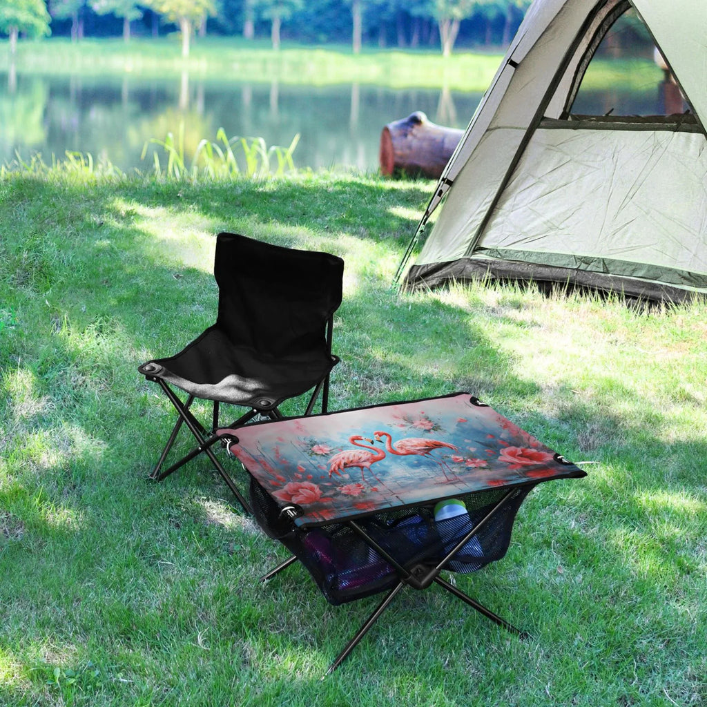 Fishing Table Camping Hiking Flamingos Table for Portable Picnic Flowers Storage with Bag Foldable Beach and Table BBQ exterior Compact