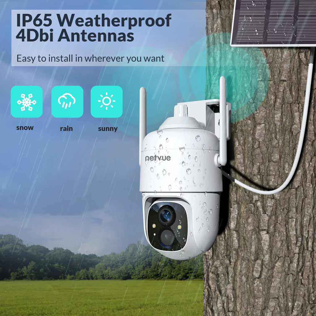 NETVUE Camera Wireless with Siren View Light/Spotlight Home 2.4G and Security 360° Motion Cameras PTZ. exterior System 3MP WiFi Security Detection Solar Strobe