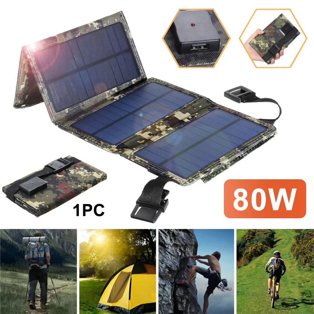 Folding Hiking Camping Panel USB Power Charger Bank Paddsun exterior Phone Solar 80W