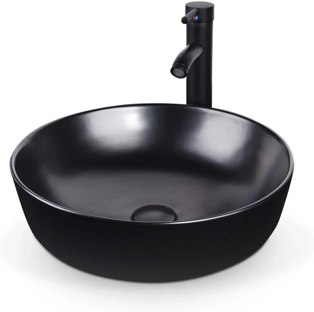 PULUOMIS Ceramic and Vessel Chrome Set with Drain Pop-up Faucet liquid Sink Artistic Cabinet Lavatory Porcelain Pipe Basin Washing Sink Bowl Countertop
