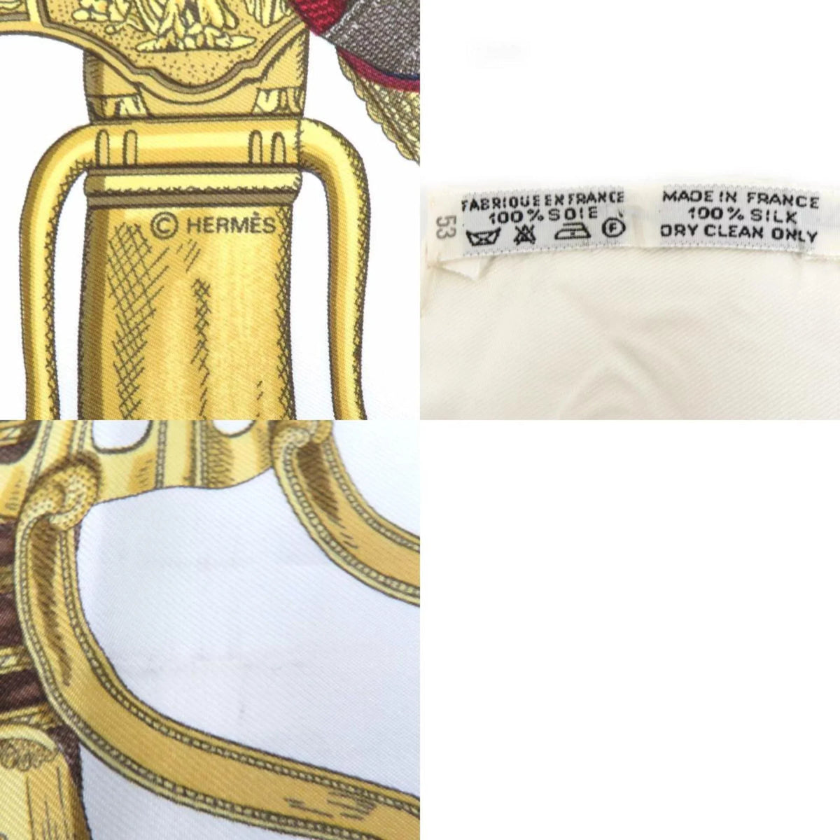 GRAND Scarf HERMES (Good) UNIFORME Pre-Owned Carre Ladies Silk Hermes Off-White/Multicolor 90
