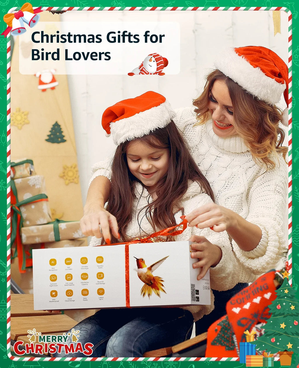 Gift Auto Species, Bird 3MP AI of Feeders Ideal with with 1 Birds Camera Feeder with Camera, Anyone Bird HD Identify Hummingbird for 2 Unique Camera, Capture in Close-Ups