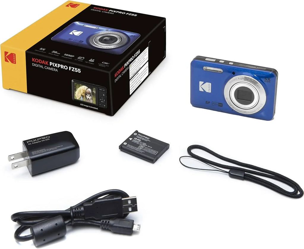 Zoom Bundle Angle Case Cleaning Optical Kodak Video FZ55 Tripod HD Wallet Memory + Camera Digital and 2.7" 28mm PIXPRO LCD + 16MP Camera Full + 1080P 64GB Blue Reader 5X + Card + Wide