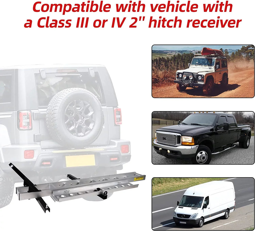 with Hauler Aluminum Trailer Carrier Scooter receiver Hitch Dirt Ramp, Hitch-Mounted Motorcycle Rack Bike 2" Motorcycle Loading Carrier