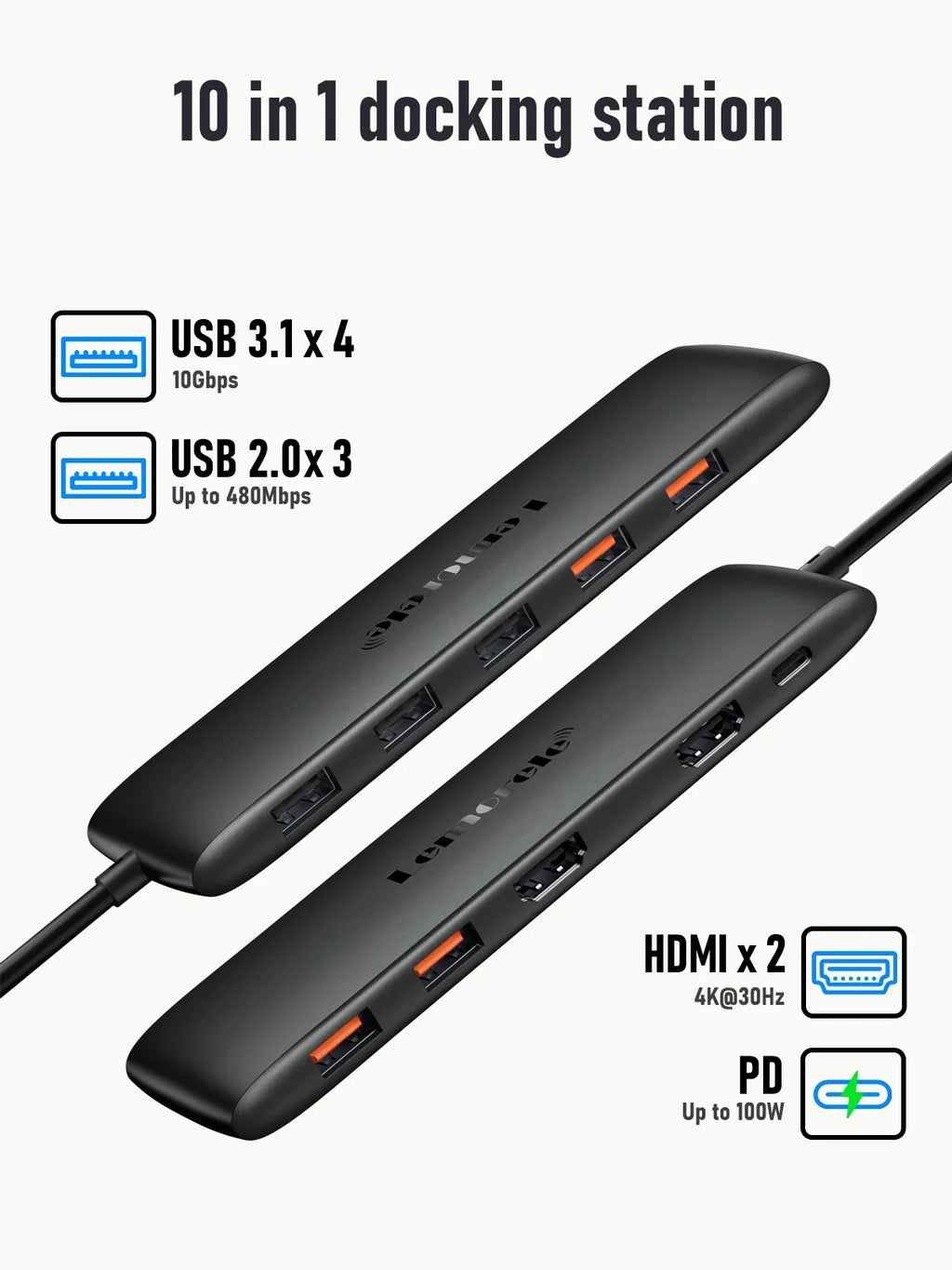 USB 3.1 Hub Gen Ports Outputs 2 USB Adapter 4K 2 C Lemorele with USB HDMI 3.0 10-in-1 USB C 4