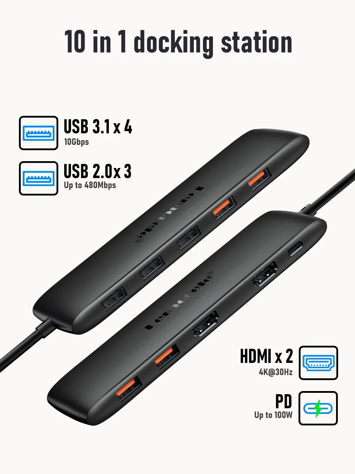 USB 3.1 Hub Gen Ports Outputs 2 USB Adapter 4K 2 C Lemorele with USB HDMI 3.0 10-in-1 USB C 4