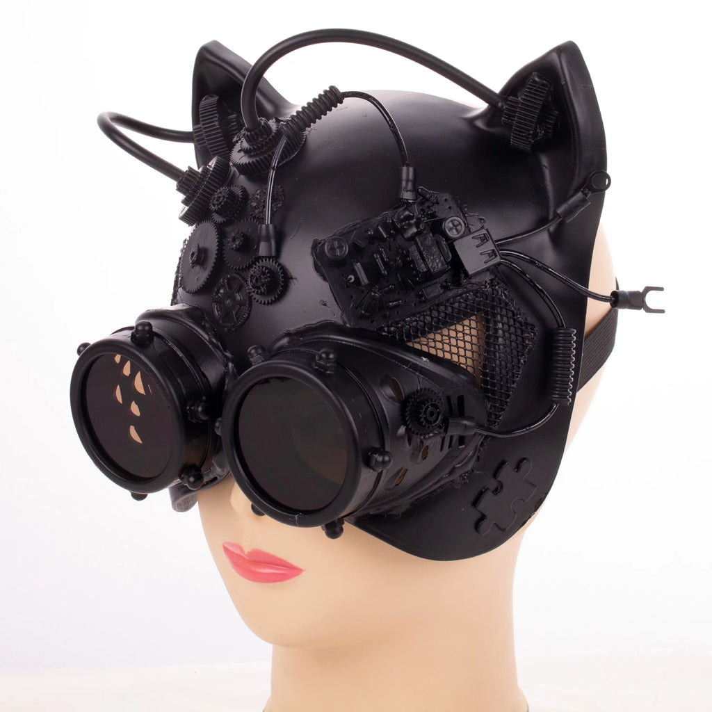 Goggles Steampunk Costume with Cat Half Kbw Kitty Black Masquerade Women's Mask