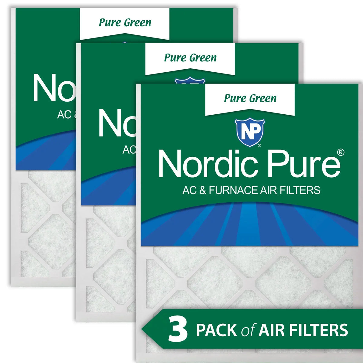 25x25x1 3 Pack (24_1/2x24_1/2) AC Air Filters Furnace Eco-Friendly Pure Green