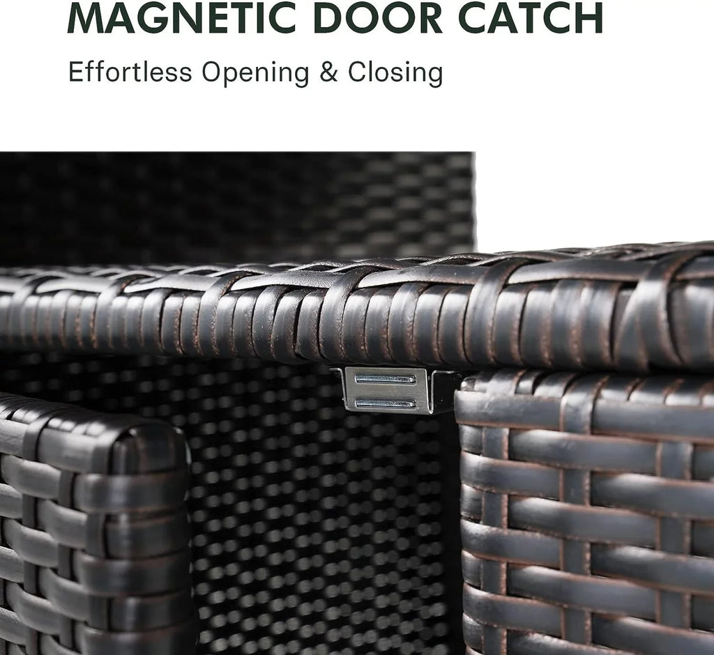 Dark Wicker climate Shelf, Resin Wicker, Brown with Storage Steel, Powder Indoor All Cabinet AUCHI Coated 2-Door exterior