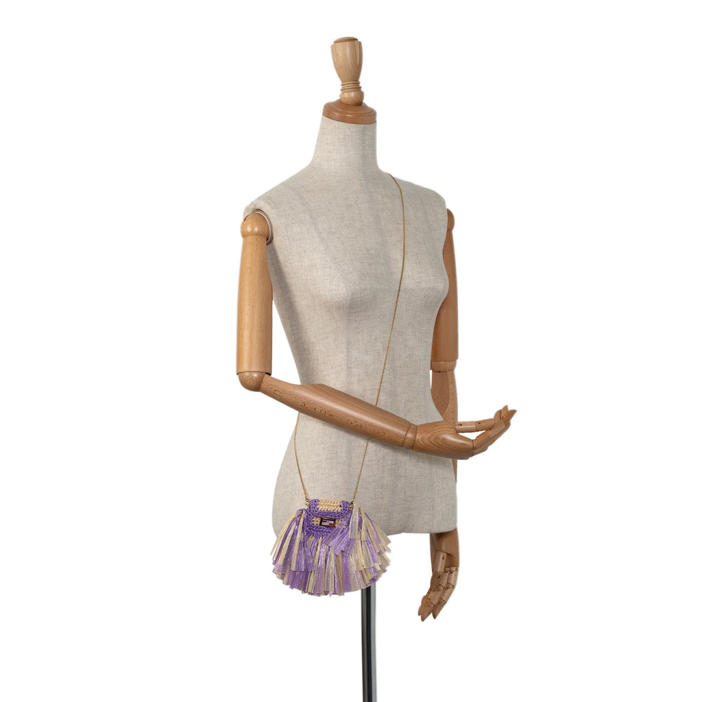 (Good) Natural Authenticated fabric Bag Purple Intreccio Fendi Raffia Baguette Pre-Owned Crossbody Pico Unisex