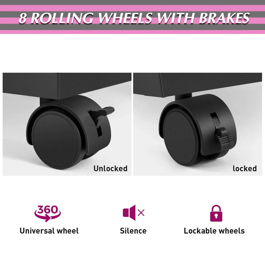 Hand Electric Station Artist Wrist Cushion, Wheels, Drawers, with Lockable Shelves Table Beauty Nail Black Manicure Desk Downdraft Vent,